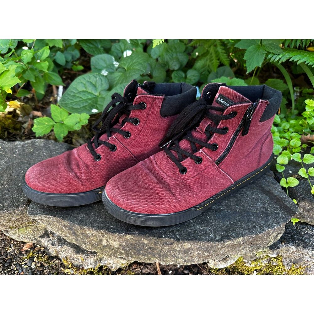 Dr Marten Maelly Maegley Cherry Red Canvas Ankle Boots RARE w/ Zipper - W Sz 9